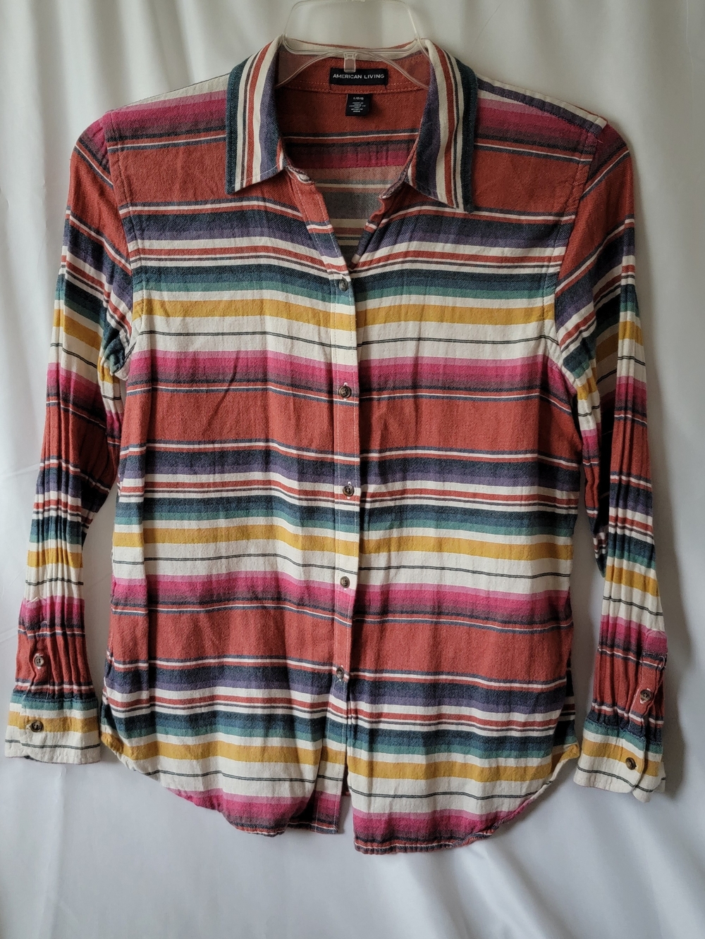 American Living Multi-Stripe Button-Down Shirt Size Large Southwestern